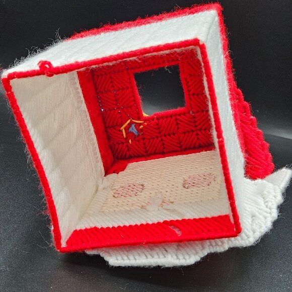 Handcrafted Santa Claus Tissue Box Cover With Bluebird & Yellow Star Design - Picture 5 of 6